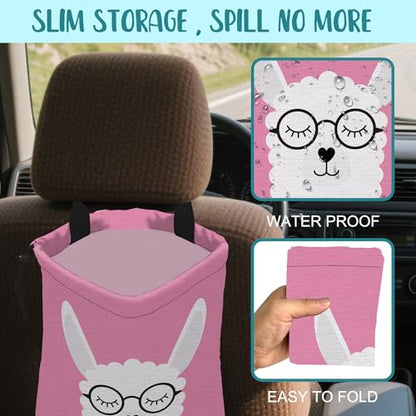 Car Garbage Bag Cute White Alpaca in Glasses Drawstring Car Trash Bag Hanging for Back Seat with Adjustable Buckle Canvas Vehicle Trash Can Easy-to-Install - color: Cute White Alpaca in Glasses
