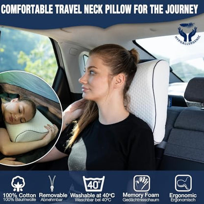 alkamto Travel & Camping Comfortable Memory Foam Pillow – Easy to Carry Portable Bag – Temperature Regulating Pillow Case (White Contour) - size: White Contour Travel