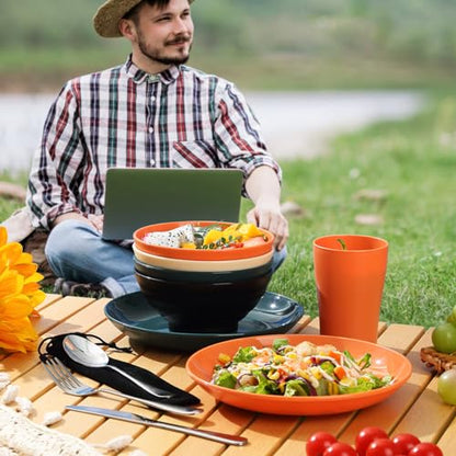 Kyraton Camping Utensils - Mess Kit for Travel, Picnic, Outdoor, Camping Gear - Silverware Set, Cup, Bowl, Plate - Essentials for 4 - color: C. 4 Person