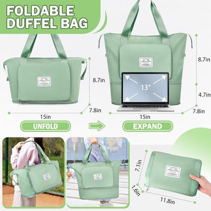 Ranslen Large Capacity Folding Travel Bag,Expansion Travel Duffel Bag with Dry and Wet Separation Portable Travel Duffel Bag - color: Green