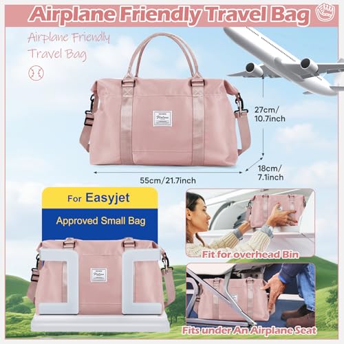 Pink Gym Bag with Wet Pocket, Foldable Travel Duffle Bag Carry On Weekender Bags for Women, Waterproof Overnight Bag for Travel, Gym, Yoga - color: X-Pink