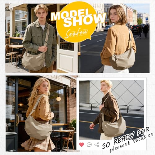 SEAFEW Mini Crossbody Bag Shoulder Bag for Men, Small Messenger Satchel Bag for Women - color: Khaki - Crescent