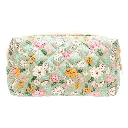 PAZIMIIK Vintage Quilted Makeup Bag Cosmetic Pouch for Brushes Pencils and Travel Make Up Accessories for Women and Girls Floral Green - color: Floral Green, size: 1PCS