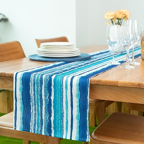 YiHomer Indoor Outdoor Tabletop for Spring Summer Decorations, Picnics and Dinner Parties - Stain and Water Resistant, Crayon Art (Ocean), Table Runner, 14 x 72 - size: 14" x 72" (Runner)