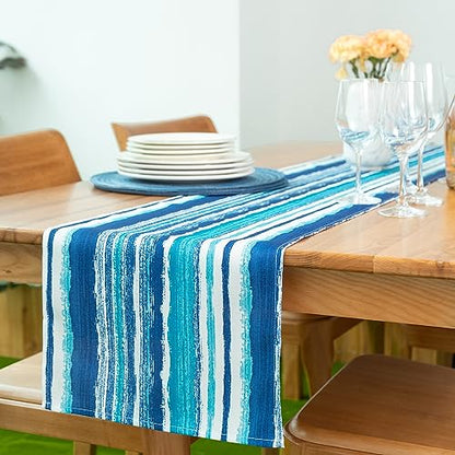 YiHomer Indoor Outdoor Tabletop for Spring Summer Decorations, Picnics and Dinner Parties - Stain and Water Resistant, Crayon Art (Ocean), Table Runner, 14 x 72 - size: 14" x 72" (Runner)