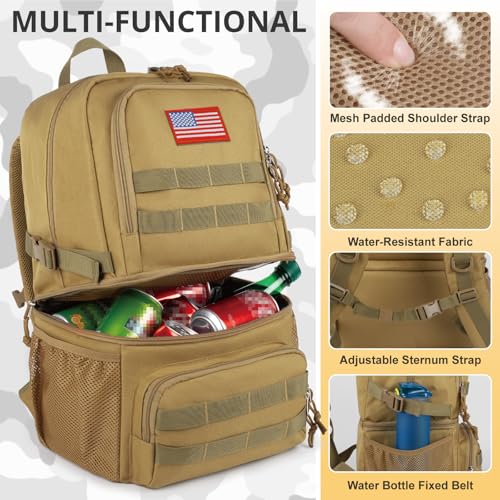 Tactical Double Deck Cooler Backpack for Men,Large Lunch Backpack with 2 Compartment,Soft Cooler Bag - color: Brown, size: Large