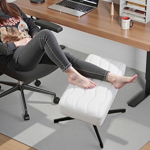 VECELO Under Desk Footrest, PU Ergonomic Foot Rest with Comfort Padding, Height Adjustable for Relieving Leg Pain, Stiffness, and etc, White - color: White
