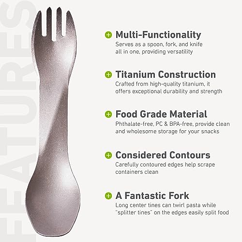 humangear GoBites Uno | Travel & Camping Utensils | Portable & Convertible Dining Ware | Multi-Functional Spork, Titanium - color: Titanium