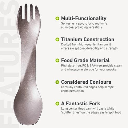 humangear GoBites Uno | Travel & Camping Utensils | Portable & Convertible Dining Ware | Multi-Functional Spork, Titanium - color: Titanium