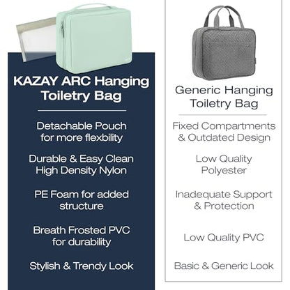 KAZAY Hanging Toiletry Bag with TSA Approved Detachable Pouch, Compact Travel Size Bag, Travel Toiletry Bag, Water Resistant, Premium Nylon, Travel Size Toiletries, Cosmetic Makeup Bag (Sage Green) - color: Sage Green