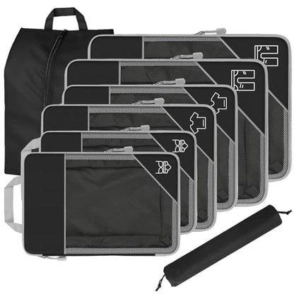 8 Set Compression Packing Cubes for Travel, Expandable Luggage Organizer with Shoe Bag & Laundry Bag - Lightweight Suitcase & Backpack Travel Essentials (Black) - color: Black
