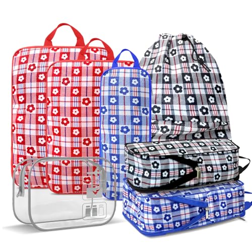 Geometric Flower Compression Packing Cubes for Travel (7 Piece) - Tear-Resistant Compression Bags with Separate Shoe Compartment Essential Bag - color: Black-4