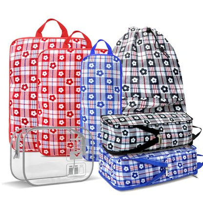 Geometric Flower Compression Packing Cubes for Travel (7 Piece) - Tear-Resistant Compression Bags with Separate Shoe Compartment Essential Bag - color: Black-4
