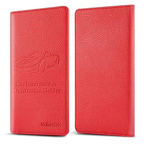 Valardoh Premium Car Registration and Insurance Card Holder, Car Document Holder for Cards, Driver License & other Essential Documents (Red) - color: Red