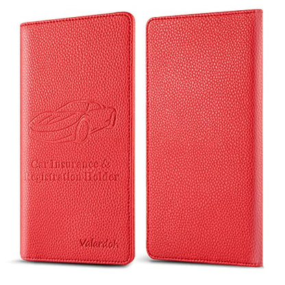 Valardoh Premium Car Registration and Insurance Card Holder, Car Document Holder for Cards, Driver License & other Essential Documents (Red) - color: Red