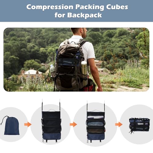 Surblue Hanging Travel Organizer Portable Hanging Luggage Organizer Multiple Compartments Collapsible Compression Closet Packing Cubes,Navy,M - color: Navy, size: Medium