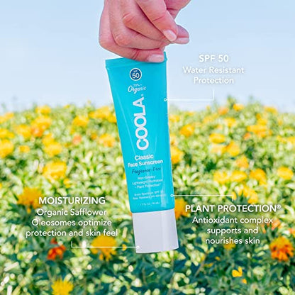 COOLA Organic Face Sunscreen SPF 50 Sunblock Lotion, Dermatologist Tested Skin Care for Daily Protection, Vegan and Gluten Free, Fragrance Free - size: 1.7 Fl Oz (Pack of 2)