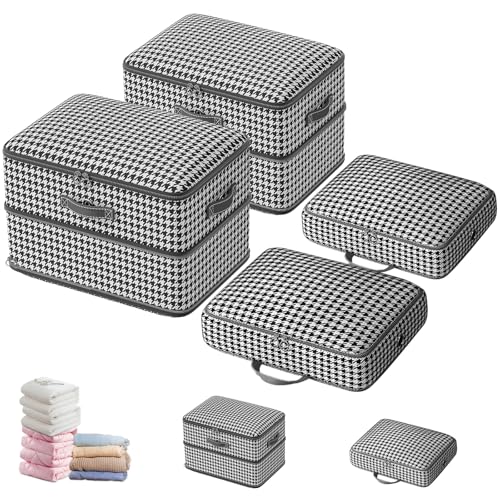 4 Pcs Self Compression Storage Bags, Large Capacity Ultra Space Saving Clothes Storage Bags for Sweater, Sheet, Bed, Blanket Storage Organizer with Window Handle, Comforter Bags with Zipper