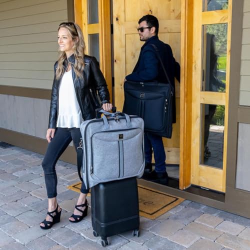 ZEGUR Premium Suit Garment Bag Carry On - Hangs 4 Suits - Travel & Business with Shoulder Strap and Laptop Compartment - color: Luxury Gray