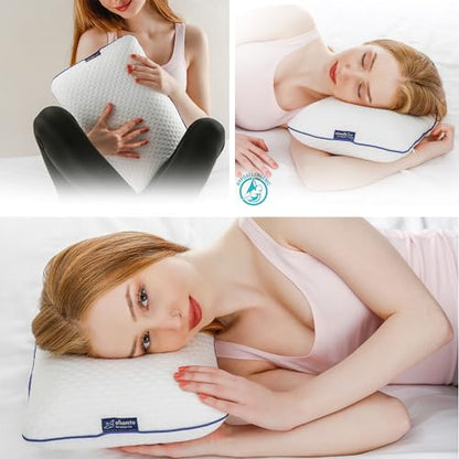 alkamto Travel & Camping Comfortable Memory Foam Pillow – Easy to Carry Portable Bag – Temperature Regulating Pillow Case (White) - size: White Travel