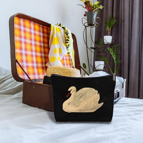 Swan Purse for Women - Swan Makeup Bag Gifts, Zippered Bag for Purse Travel Bags - color: White Swan-Black
