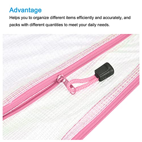 MECCANIXITY Mesh Zipper Bags, A3 Size Plastic Zip File Pouch Document Folders for Home Office Travel, Pink Pack of 3 - color: Pink