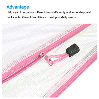 MECCANIXITY Mesh Zipper Bags, A3 Size Plastic Zip File Pouch Document Folders for Home Office Travel, Pink Pack of 3 - color: Pink