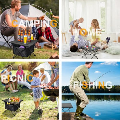 Foldable Camping Side Table, Ultralight Small Beach Aluminum, Portable Outdoor Table with Carry Bag and Storage for Picnic, Grill, Hiking, Fishing, Sand, Camping, Black - size: 16‘’ Small