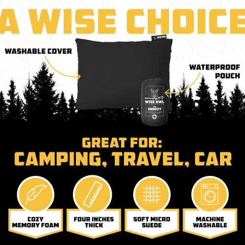 Wise Owl Outfitters Camping Pillow – Memory Foam Travel Pillow for Airplane Sleeping, Hiking, Backpacking & Outdoor Use - Small & Portable for Adults, Car, Camp & Tent - color: Black, size: Medium