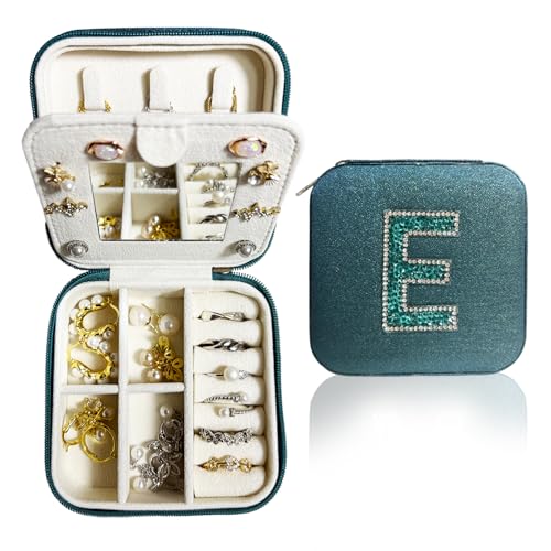 Mothers Day Gift Travel Jewelry Case for Women, Large Jewelry Organizer with Straps, Secure Storage, Better Organization, Gift for Bridesmaid, Daughter, Granddaughter - color: Emerald Grn E