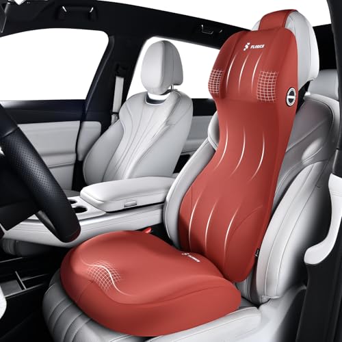 FLORICH Memory Foam Car Seat Cushion and Integrated Neck Pillow Lumbar Support Ergonomic Seat Cushion Breathable Back Support Headrest for Truck Driver Long Driving Sciatica Tailbone Pain Relief, Red - color: Red, size: Seat Cushion + 2-in-1 Lumbar&headre