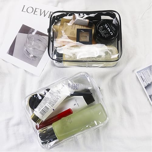 Tergy 20 Packs Clear Cosmetics Bags for Women Men Waterproof Toiletry Bags PVC Makeup Bags Organizer Case with Zipper for Travel Bathroom (Black&White) - color: 20 Black&White