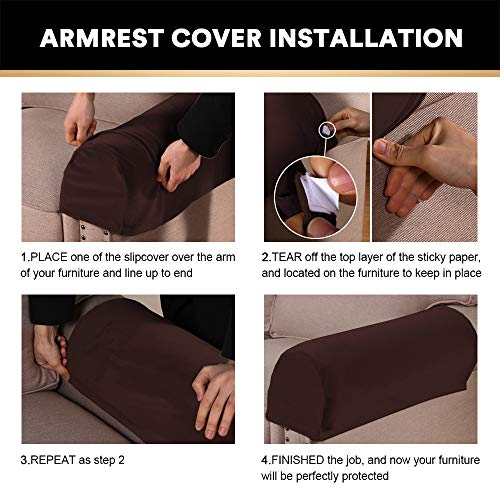 PrinceDeco 2 Pack Thick Velvet Stretch Armrest Covers for Chairs and Sofas - Non Slip Armchair Covers for Arms, Brown - color: Brown