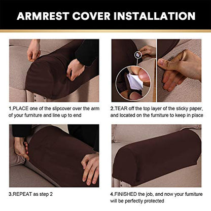 PrinceDeco 2 Pack Thick Velvet Stretch Armrest Covers for Chairs and Sofas - Non Slip Armchair Covers for Arms, Brown - color: Brown