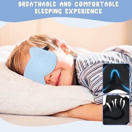 Kids Sleep Mask: 3D Contoured Cup Eye Mask, Blindfold with Adjustable Strap, Kids Eye Cover for Boys, Girls, Teens, Pressure-Free with Memory Foam Face Mask (Blue) - color: Blue