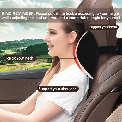 SPRFUFLY Make Restful Car Headrest Pillow, Car Pillow for Driving with Adjustable Strap, Breathable Removable Cover & Ergonomic Design - Softness Travel Car Neck Support Pillow(Beige, 1PC) - color: Beige02