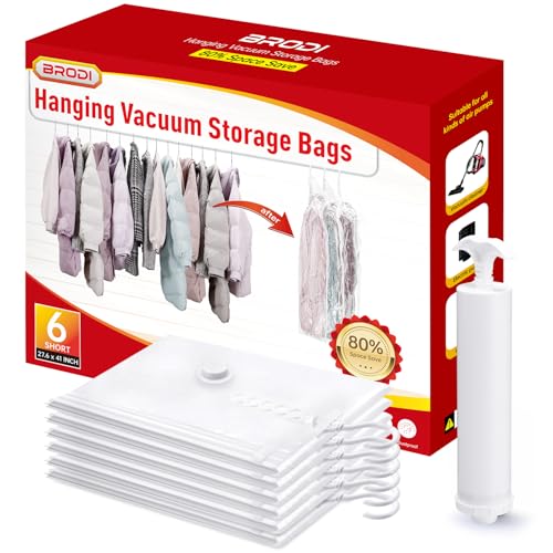 Hanging Vacuum Storage Bags For Clothes With Hand Pump,Coat Storage Bag Hanging,Vacuum Bags For Clothes,Space Saver Vacuum Storage Bags,Garment, Clothing, Dress, Suit, Long Coat, Jacket(Short 6 Pack） - size: 6 Short