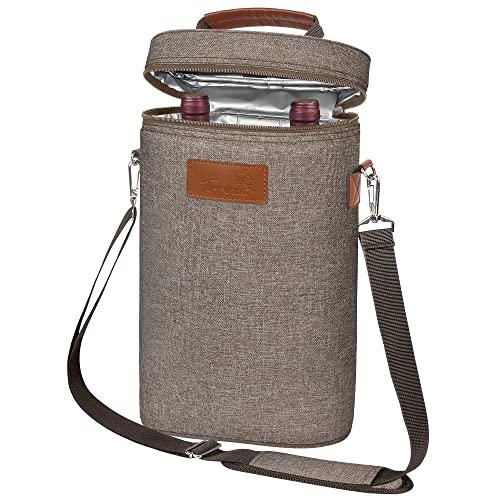 Tirrinia 2 Bottle Wine Gift Tote Carrier - Leakproof & Insulated Padded Versatile Wine Cooler Bag for Travel, BYOB Restaurant, Wine Tasting, Party, Dinner,Gift for Wine Lovers,Grey - color: Grey, size: 2 Bottle-without front pocket