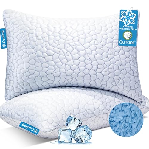QUTOOL Cooling Pillow for Sleeping 2 Pack,Luxury Shredded Memory Foam Bed Standard Pillows Set of 2,Cool Pillow for Hot Sleepers Adjustable Firm Pillow for Side,Back,Stomach Sleepers Soft Yet Support - color: White-cooling Basic, size: Standard(Pack of 2)