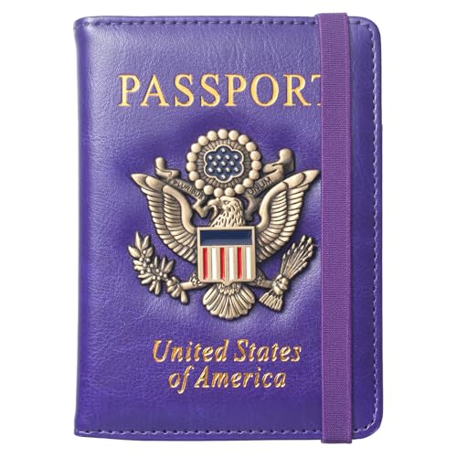 Passport Holder for Travel Women, RFID US Passport Cover Wallet Case, Leather Travel Wallet RFID Blocking, Waterproof Document Protector for Traveling Accessories-Purple - color: Purple