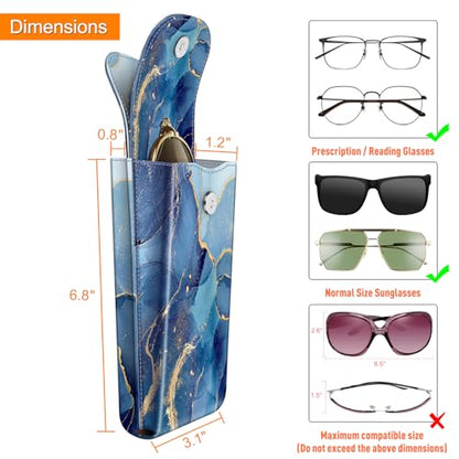 FINTIE Double Glasses Case with Carabiner Hook, Portable Vegan Leather Eyeglass Case Anti-scratch Sunglasses Pouch - color: Ocean Marble