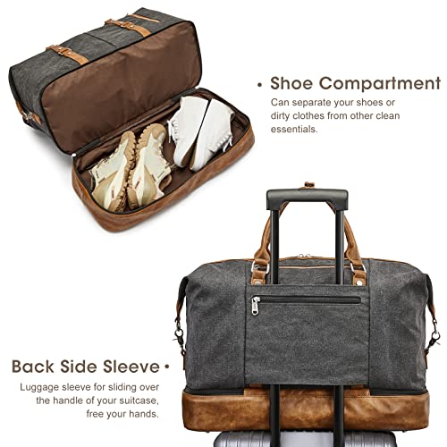 S-ZONE Weekender Bag for Men Canvas Duffle Large Weekend Overnight Travel Carry On Tote Bag with Shoe Compartment Black - color: B-Black