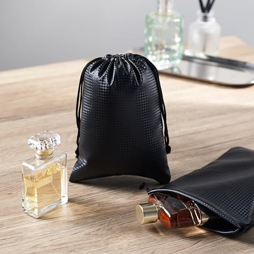 PALTERWEAR Tech-Weave PU-Coated Drawstring Bags (Set of 5) Water-Resistant, Directional-Stretch Travel Organizers for Goody Bag, Toiletries, Tech Gear, Charger - Wipe-Clean (Black 3D, 6 x 8 Inch) - size: 6 x 8 Inch