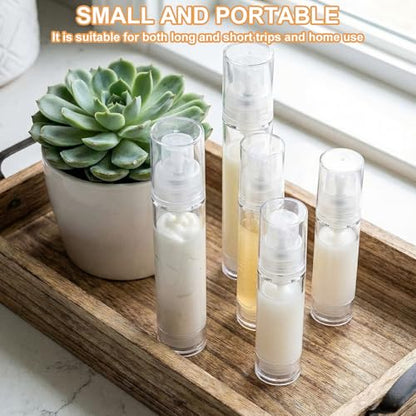 3pcs Airless Travel Pump Bottle, Empty Refillable Vacuum Pump Bottle, 5ml 10ml 15ml Plastic Press Lotion Travel Container for DIY Cosmetic Foundation Toiletries- Clear - color: Clear-3pcs-5,10,15ml