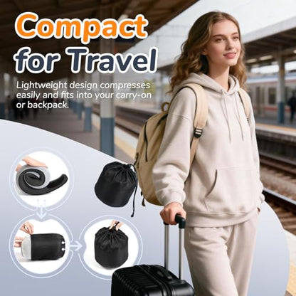SYNNA Travel Neck Pillow for Airplane & Car, 360° Head and Chin Support, Ergonomic Memory Foam with Silky-Smooth Washable Cover for Flights, Road Trips & Office Naps