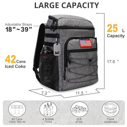 25L Backpack Cooler Keep All Drink Cold for Long Periods of Time Cooler Backpack Insulated Waterproof Portable High Durability Small Cooler Backpack with Compartment for Hiking Camping Beach - color: Gray