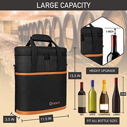 opux 3 Bottle Wine Carrier Tote, Insulated Leakproof Wine Cooler Bag, Wine Travel Bag Tote for Picnic BYOB Beach, Portable Wine Bottle Carrying Case, Gift for Wine Lover Women Men Christmas, Brown - color: Brown