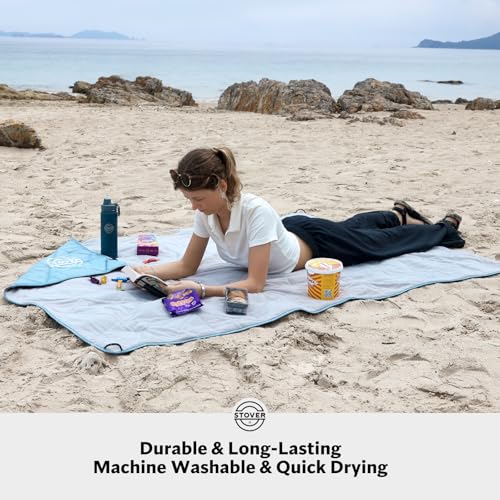 STOVER Outdoor Waterproof Fleece Travel Blanket for Camping, Picnics, Stadiums, Sports, the Beach– Warm, Windproof, Compact, Lightweight & Sand-Resistant (Sky Blue) - color: 02 - Sky Blue