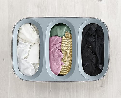 Joseph Joseph Tota Trio 90 liter/23.8 gallon Laundry Hamper Separation Basket with lid, 3 Removable Washing Bags with Handles- Gray - color: Gray, style: Trio Compartment 90L