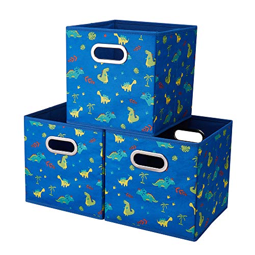 10.5 inch Storage Cubes Dinosaur Decor Storage Bins Blue Fabric Storage Boxes Foldable Storage Basketes Collapsible Cube Inserts for Cube Organizers Drawer,QY-SC13-3 - color: Blue-dinosaur(Set of 3)
